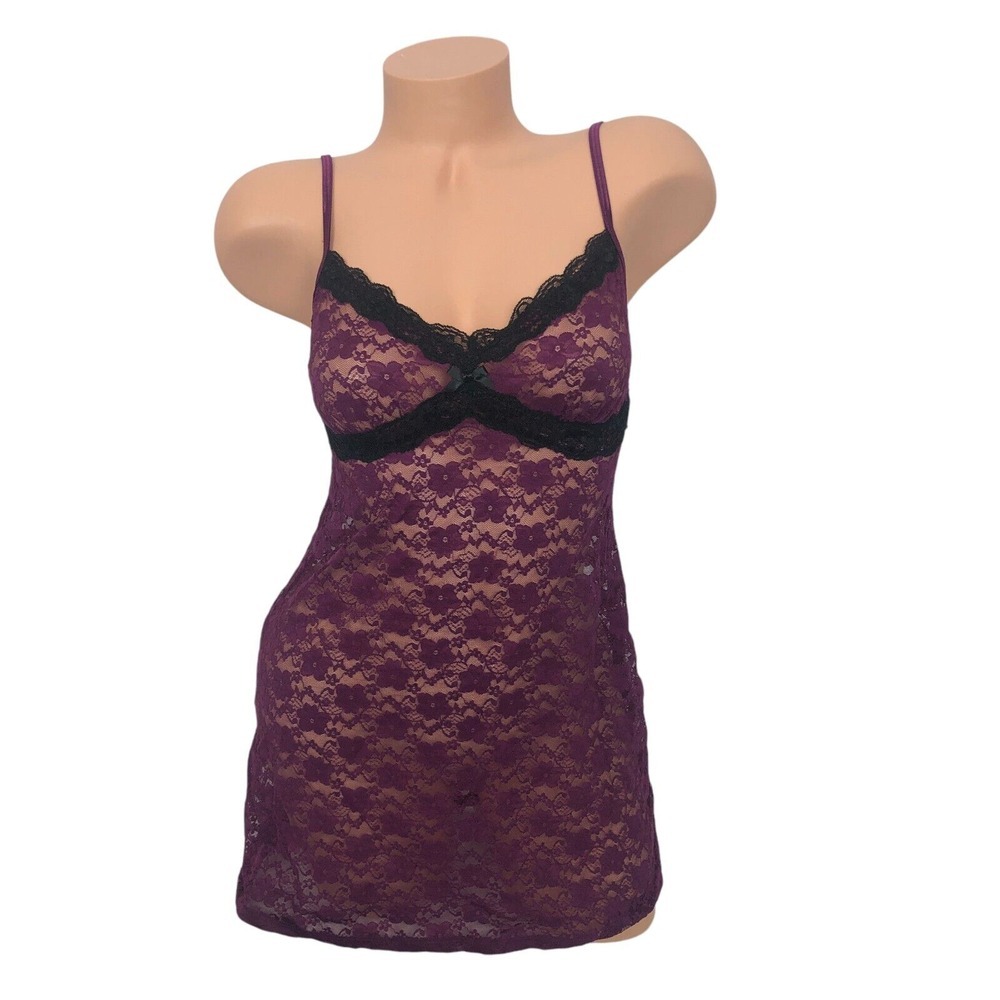 George Lace Trim Sheer Lace Cami Top‎ Nightgown Lingerie Size S Whimsigoth Y2K